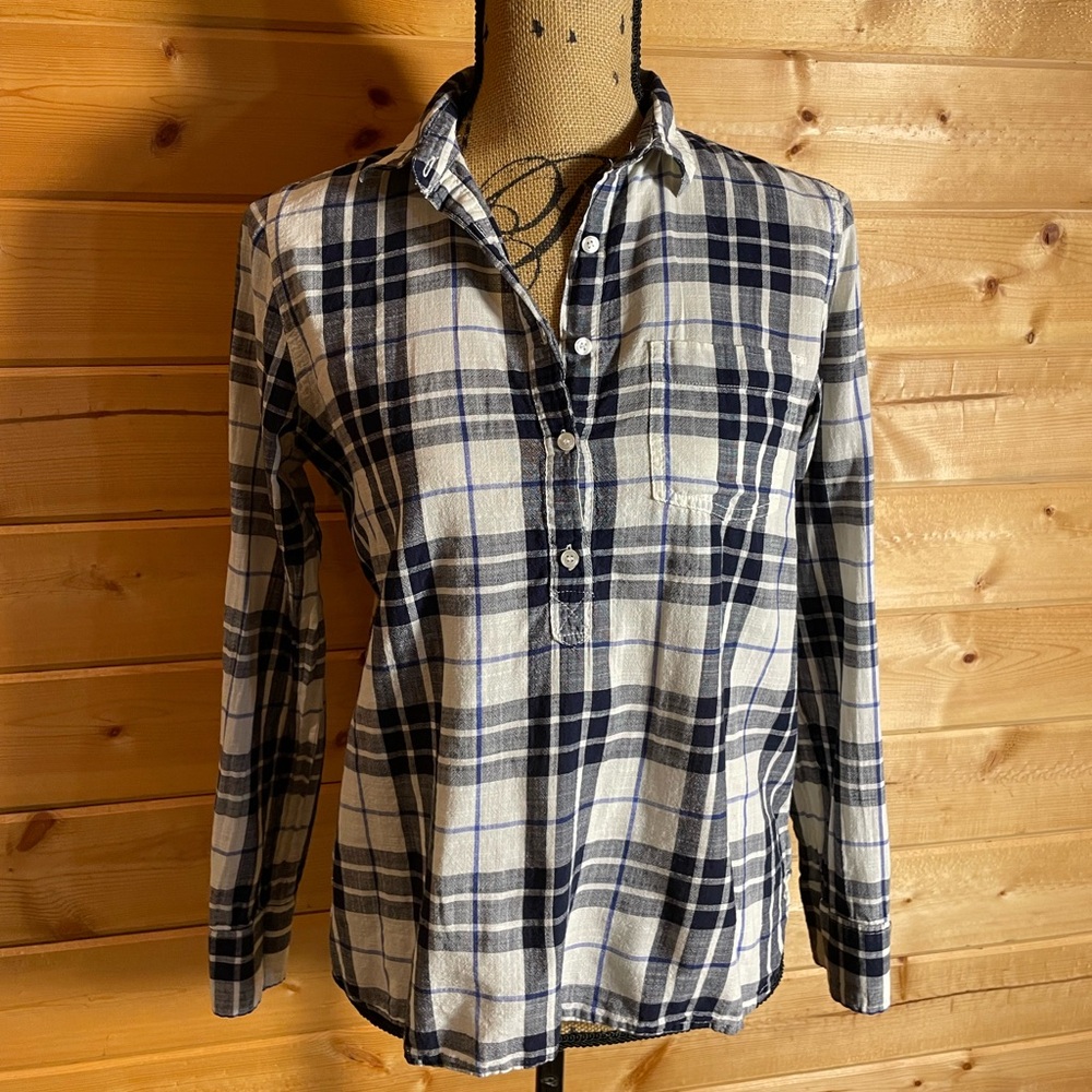 J. Crew Navy and White Pop-over Shirt
